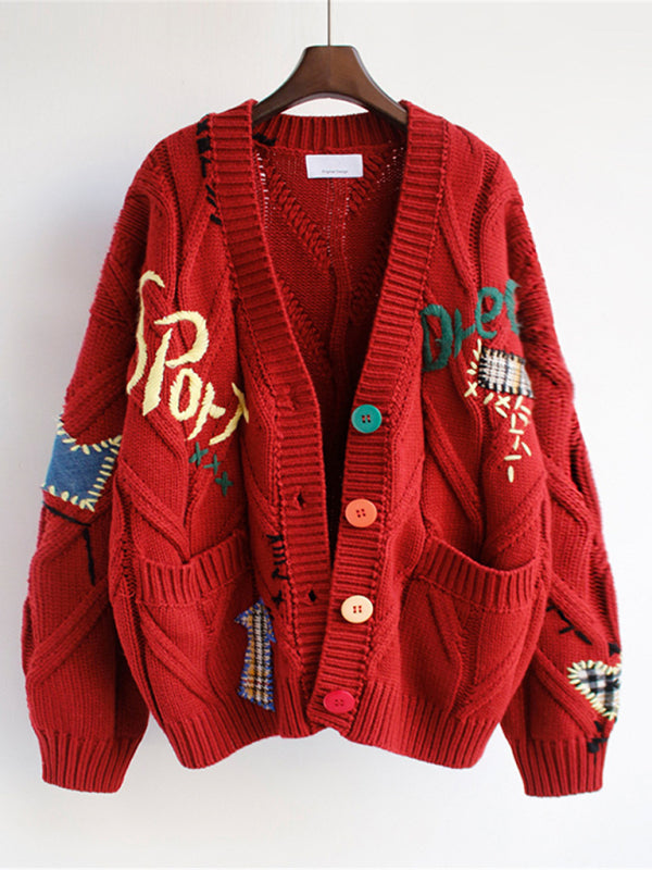 Knitted Patch Pockets Cardigan