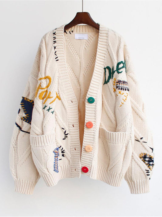 Knitted Patch Pockets Cardigan